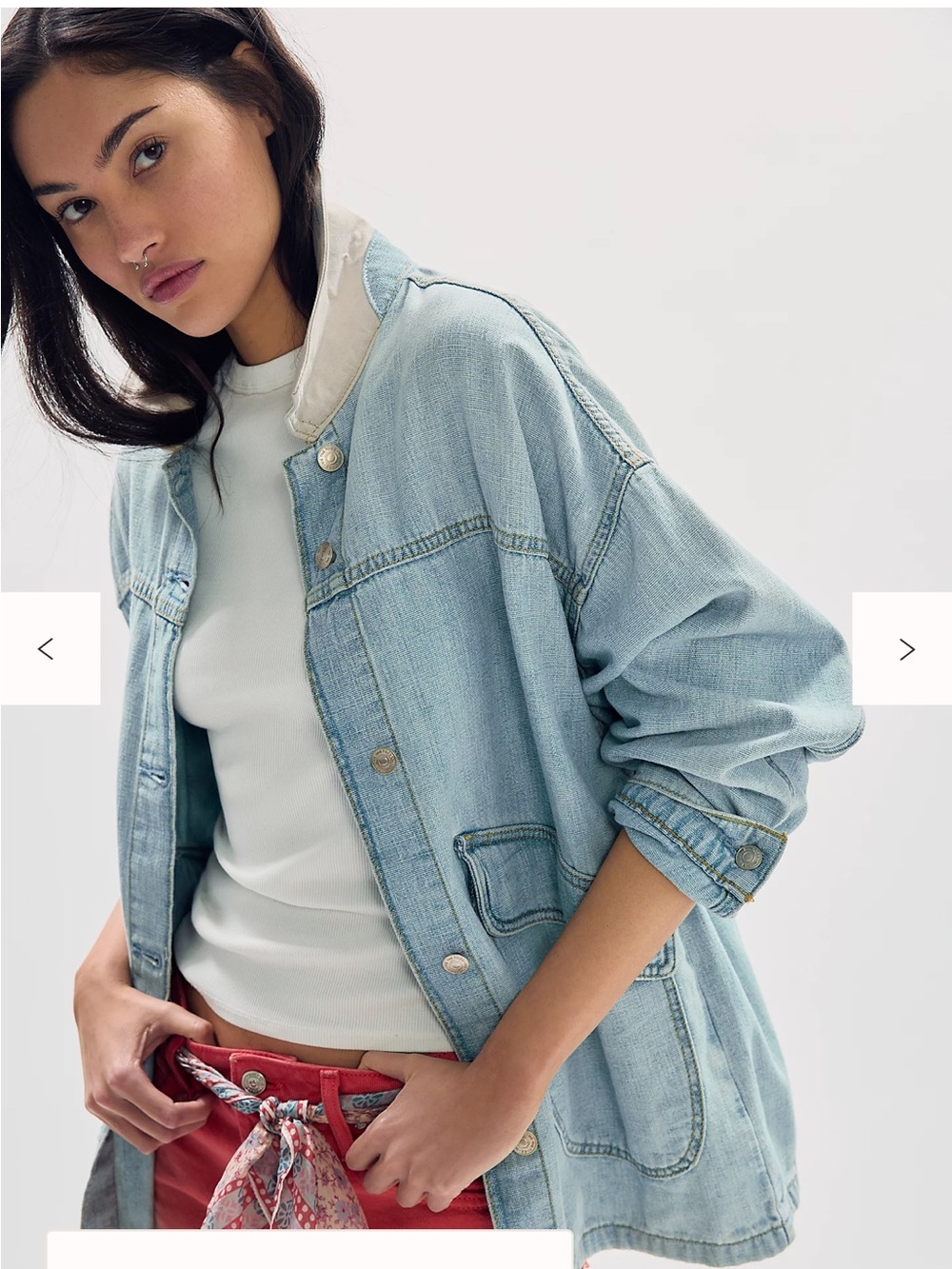 free people We The Free Light Blue Denim Jacket with Tan Collar